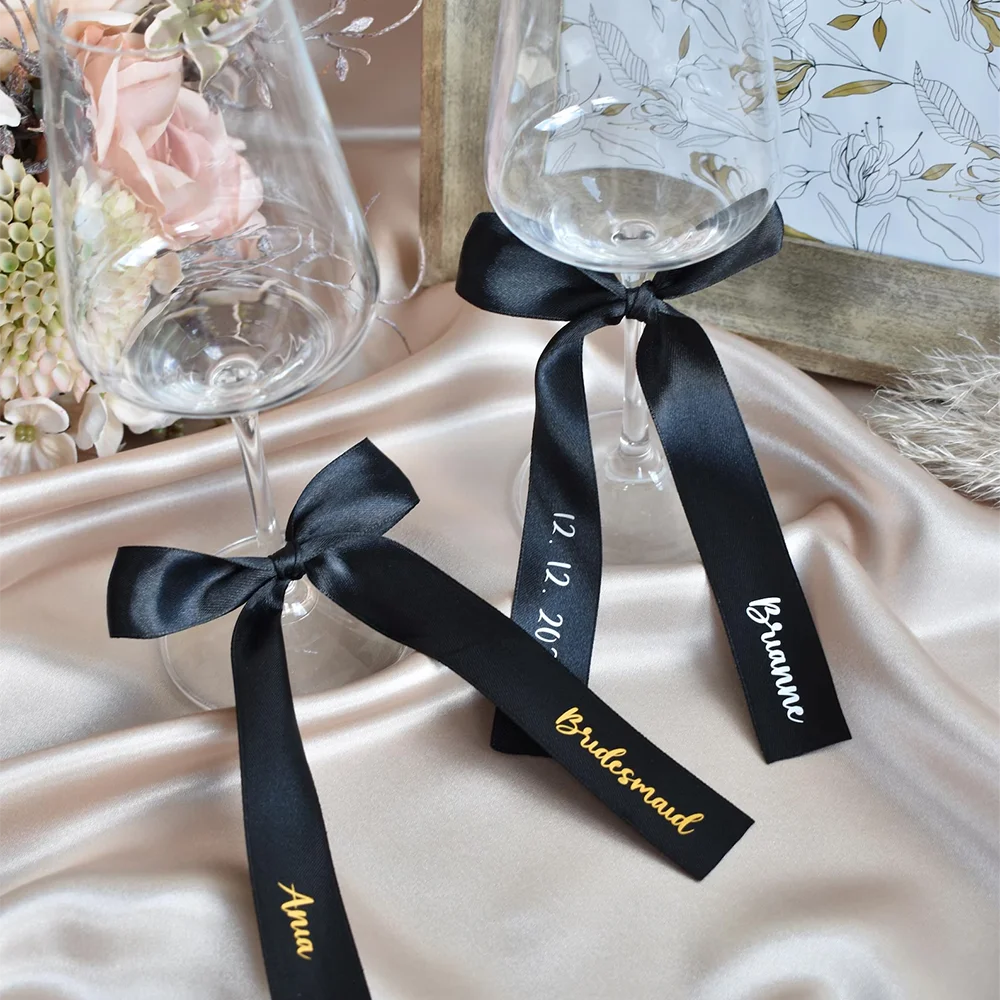 5-Pack Personalized Wine Glass Ribbons | Wedding Name Tags Wedding Place Cards Peaceful Pleasures Health and Wellness