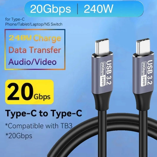 240W USB-C Cable 20Gbps 4K 60Hz Fast Charging for MacBook USB-C Cable Peaceful Pleasures Health and Wellness 0.2m