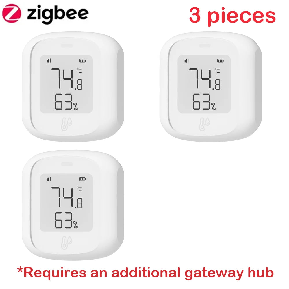 Tuya ZigBee / WIFI Temperature And Humidity Sensor LED Screen Smart Home Linkage Thermo-hygrome Google Home Alexa Voice Control Peaceful Pleasures Health and Wellness ZigBee 3 pieces