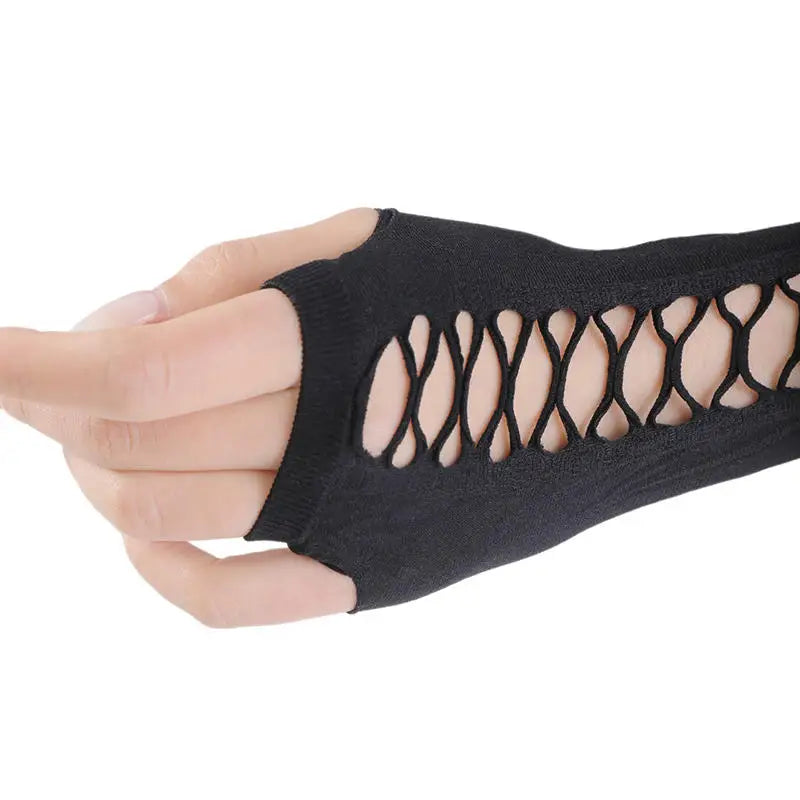 Fishnet Fingerless Gloves Elastic Mesh Long Arm Gloves Hollow Out Sun Protection Gloves for Party Cosplay Costume Accessory Peaceful Pleasures Health and Wellness