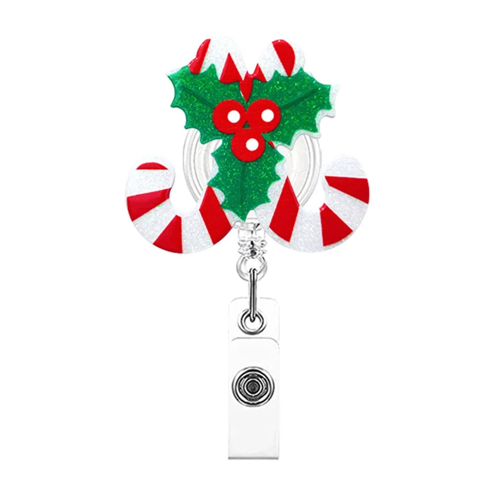 Acrylic Christmas Badge Reel Santa Claus Snowman Elk Retractable Badge Holder Gingerbread Xmas Decoration ID Card Holder Peaceful Pleasures Health and Wellness Style 4