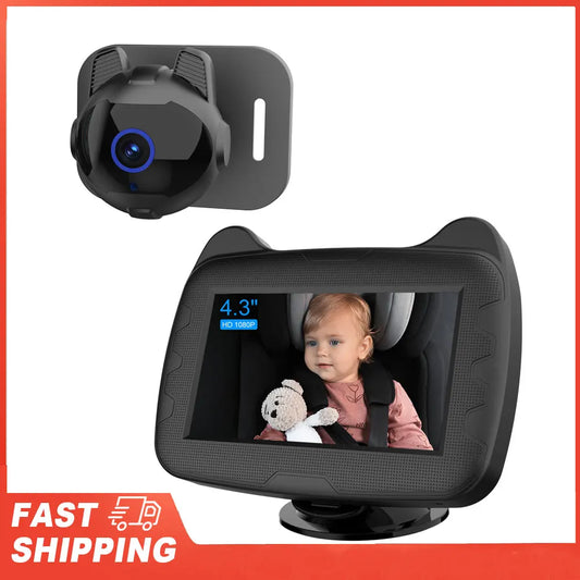 Baby Car Mirror 4 3 Night Vision Function Display 1080P Safety Seat Peaceful Pleasures Health and Wellness black