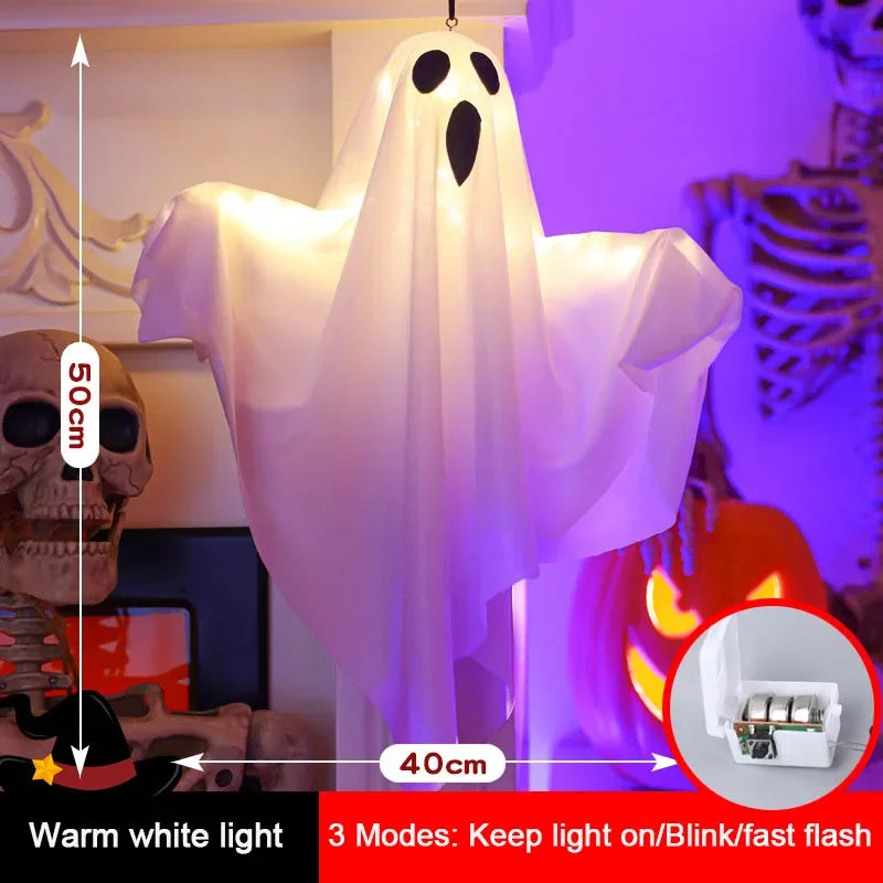 Halloween Decoration LED Hanging Light Emitting White Ghost DIY Styling Light Horror Indoor Party Decoration Atmosphere Light Peaceful Pleasures Health and Wellness white