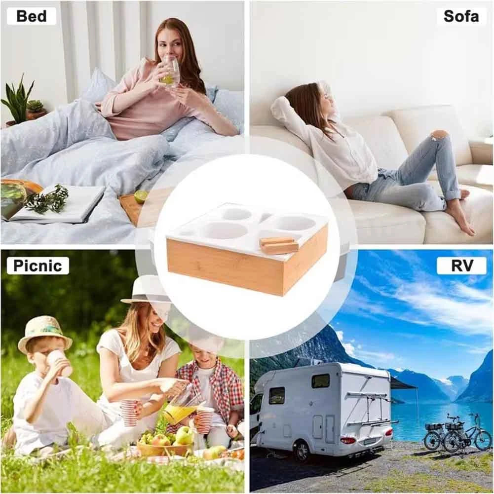 A36T-Car Cup Holder Removable Couch Drink Holder Couch Organizer Handy Couch Tray Wooden Bed Cup Holder For Boat Bed Sofa Peaceful Pleasures Health and Wellness