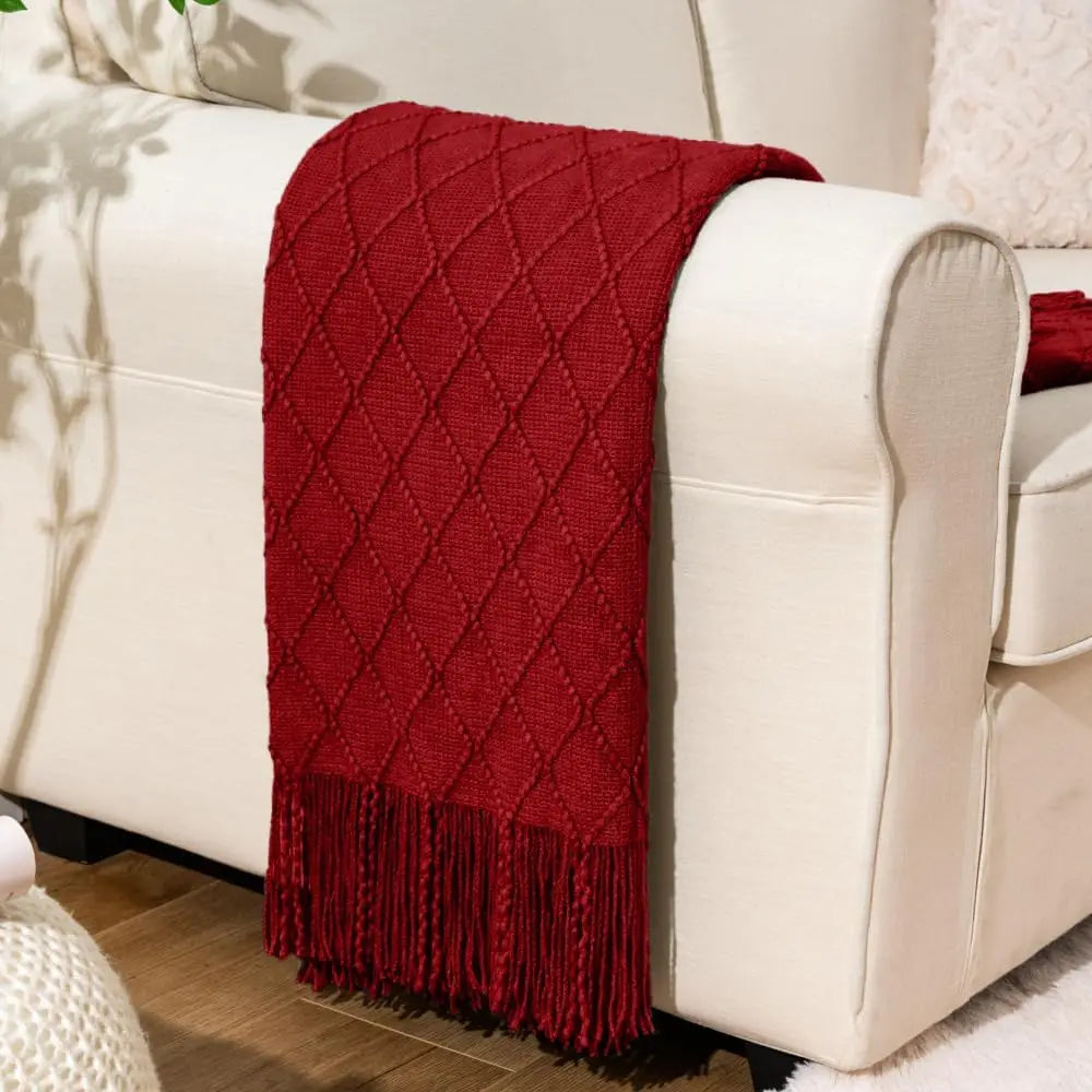 Battilo Plaid Knitted Throw Blanket Soft Woven Throws Sofa Blanket Bedspread On The Bed Green Decorative Blankets Spring Decor Peaceful Pleasures Health and Wellness Red 130x200cm