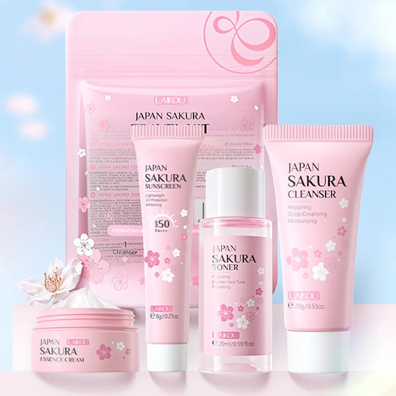 LAIKOU Sakura Skin Care Set – Cleanser, Serum, Toner & Cream