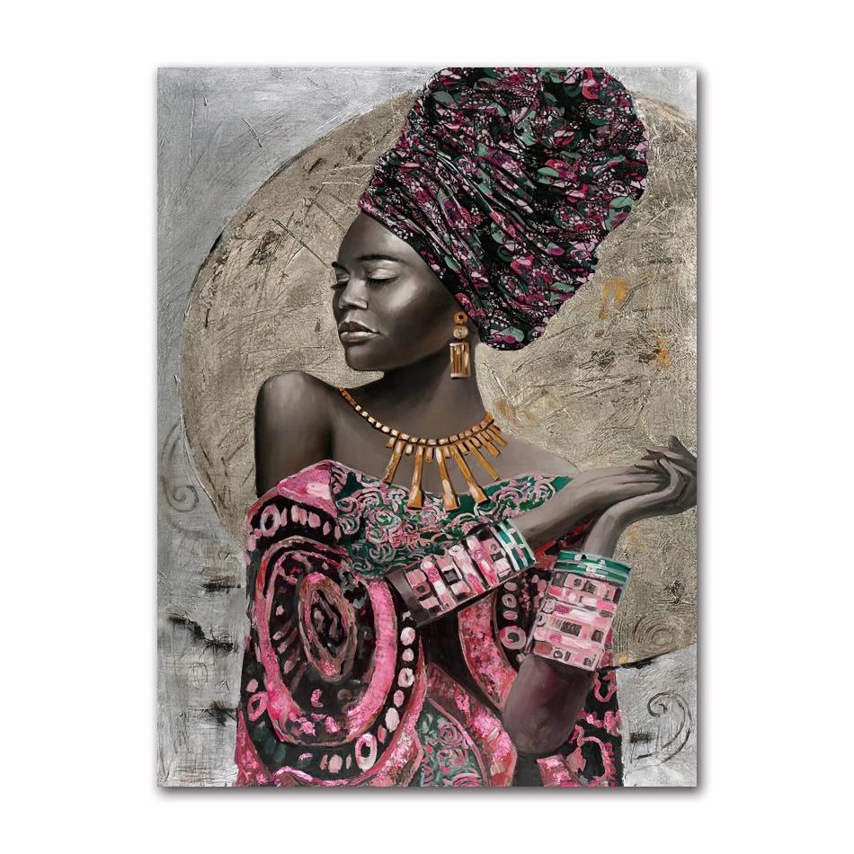 African Woman Portrait Canvas Wall Art | Boho Living Room Print Canvas Wall Art Peaceful Pleasures Health and Wellness 1014-02 50x70cm Unframed
