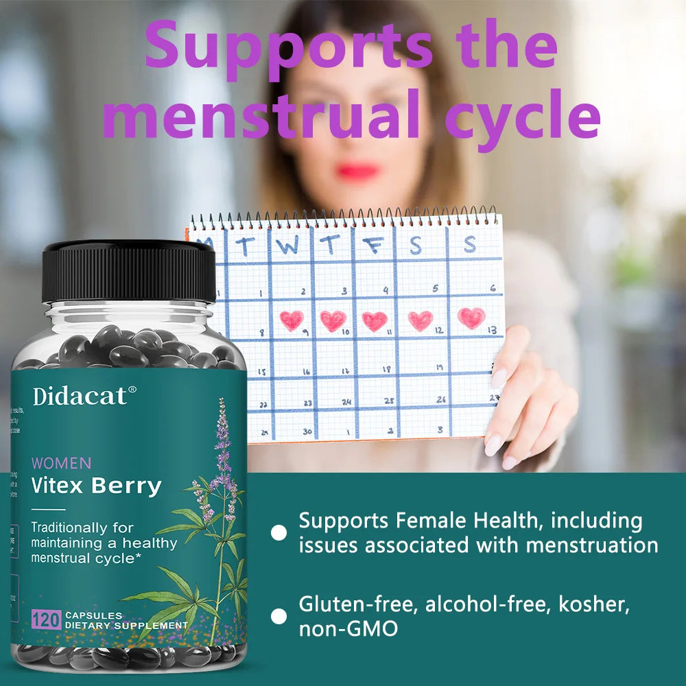 Vitex Berry Extract Capsules, Herbal Nutritional Supplement for Women Menopause, Supports Sleep, Gentle Physical & Emotional Peaceful Pleasures Health and Wellness