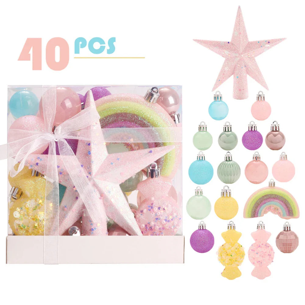 40-Piece Macaron Pastel Christmas Ball Ornaments | Holiday Decor