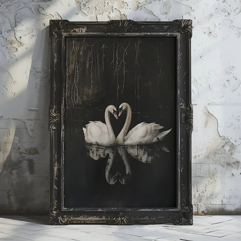 Unframed Gothic Style Swan Couples Heart Aesthetics Art Poster Dark Academia Moody Romantic Vintage Painting Canvas Wall Picture Peaceful Pleasures Health and Wellness