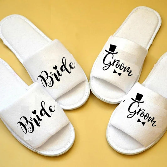 Bride & Groom Wedding Slippers | Bachelorette Bridal Gift Bridal Party Slippers Peaceful Pleasures Health and Wellness