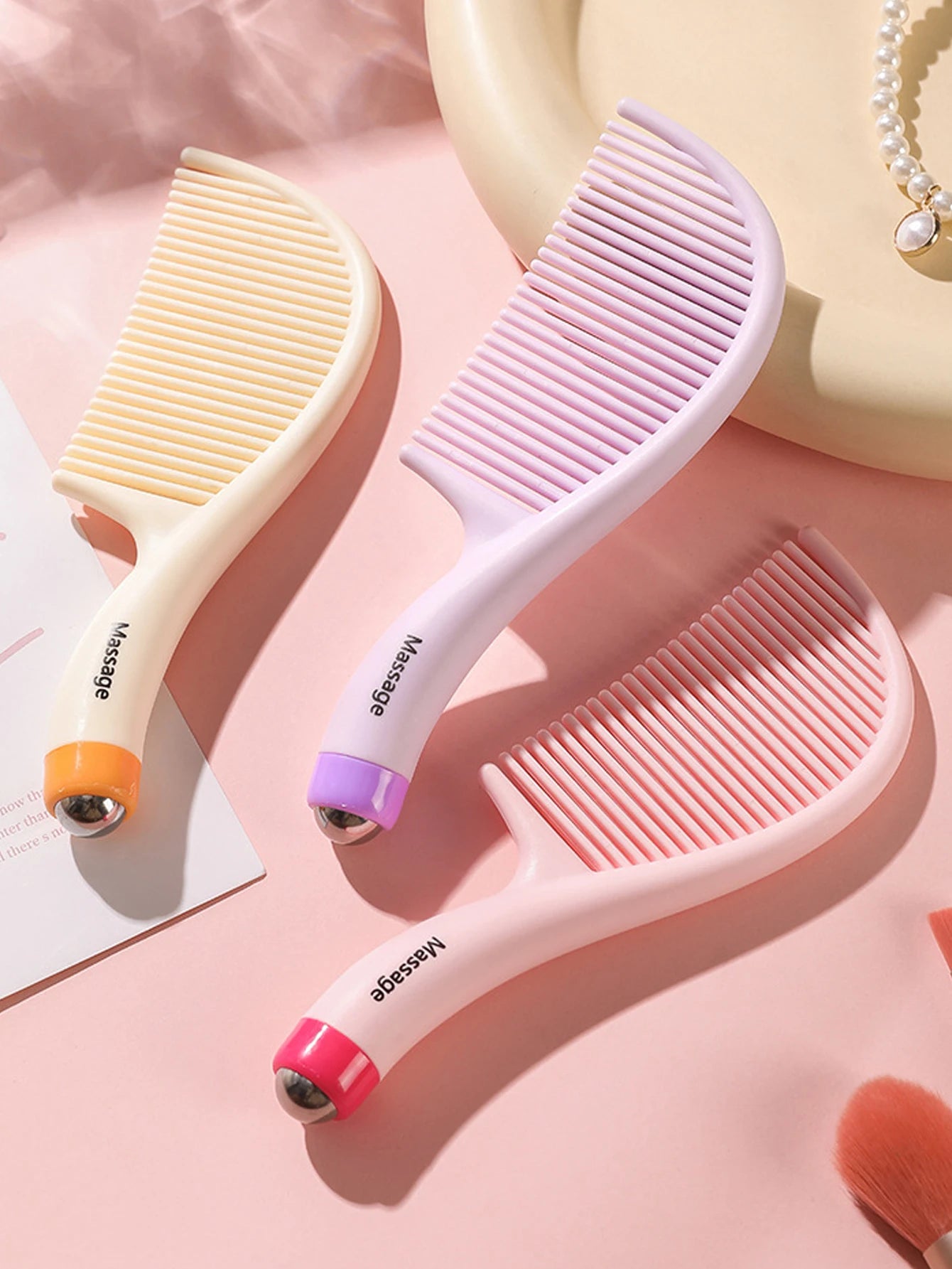 1Pcs Portable Women Contrast Color Massage Comb Bead Massage Hair Styling Comb Straightening Comb Peaceful Pleasures Health and Wellness