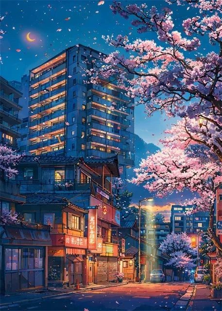 Japanese Sakura Street Canvas Wall Art | Unframed Poster Print Canvas Wall Art Peaceful Pleasures Health and Wellness ZLH5577 30x45cm No Frame