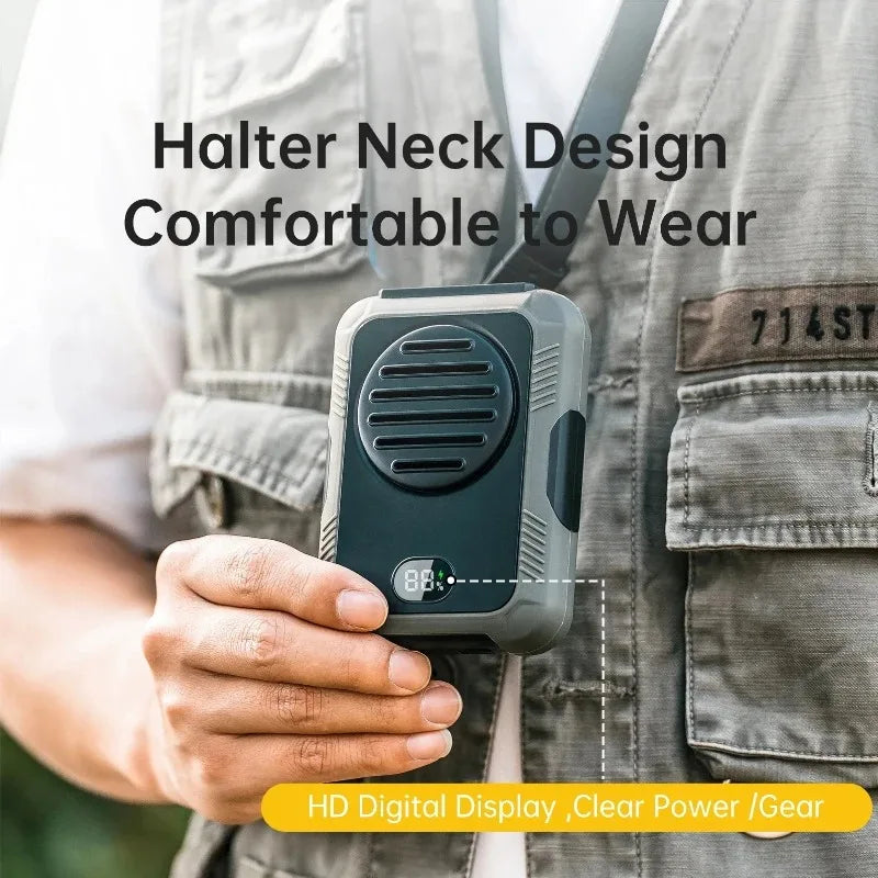 Rechargeable Bladeless Portable Neck Waist Fan 3-Speed with 2000mAh Power Bank LED Display USB for Outdoor Sports Working Peaceful Pleasures Health and Wellness