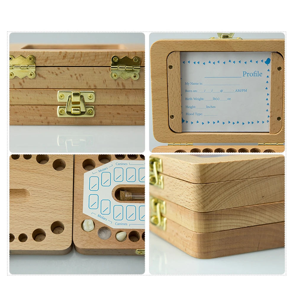 Wooden Baby Tooth Keepsake Box with Photo Frame & Accessories