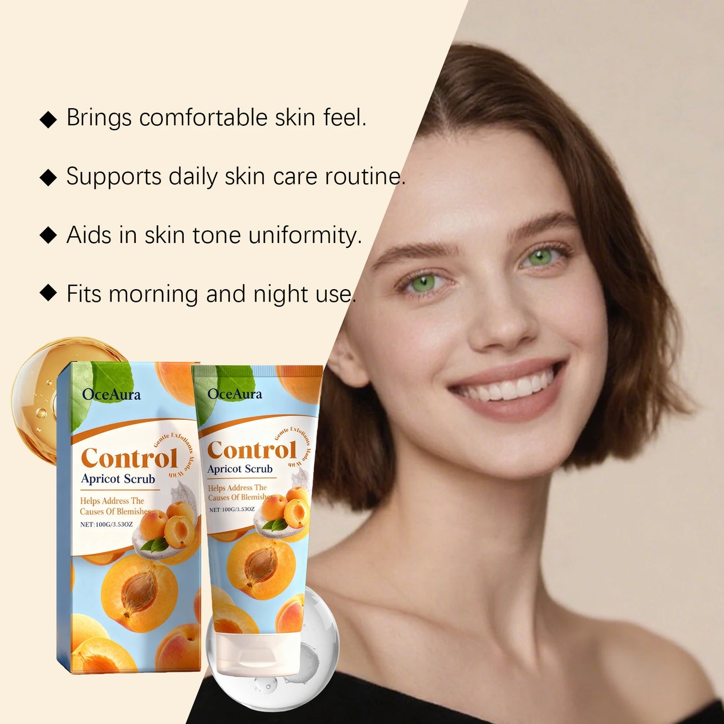 OceAura Apricot Facial Scrub – Exfoliate, Cleanse & Moisturize