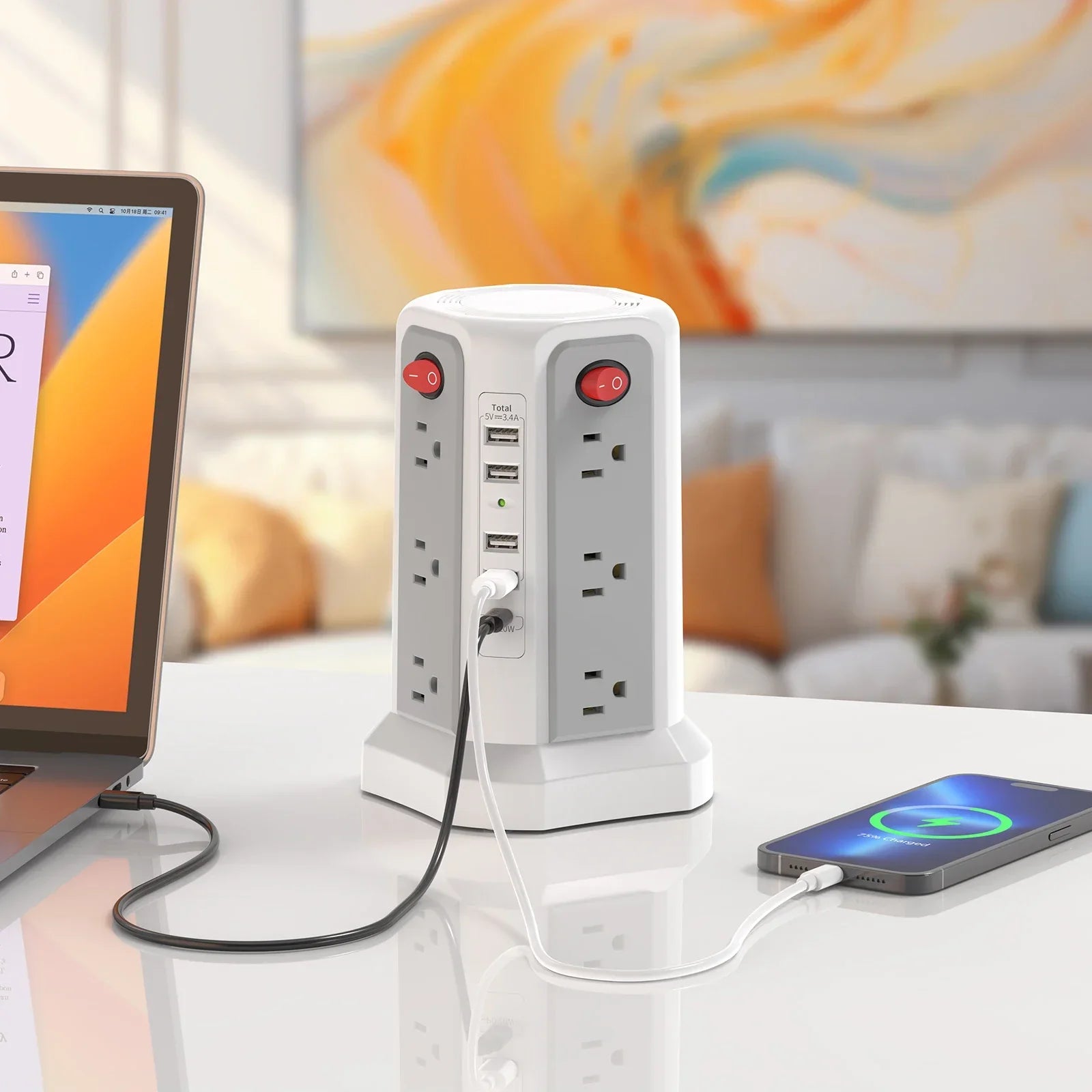 American tower type 1.8m braided extension cord plug-in board with PD20W fast charging port, a must-have for home and office Peaceful Pleasures Health and Wellness