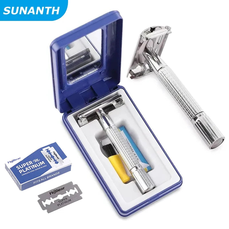 Double Edge Shaving Razor Set Classic Traditional Safety Razor For Men Beard Safety Razor for Barber Styling Accessories Tools Peaceful Pleasures Health and Wellness