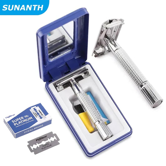 Double Edge Shaving Razor Set Classic Traditional Safety Razor For Men Beard Safety Razor for Barber Styling Accessories Tools Peaceful Pleasures Health and Wellness