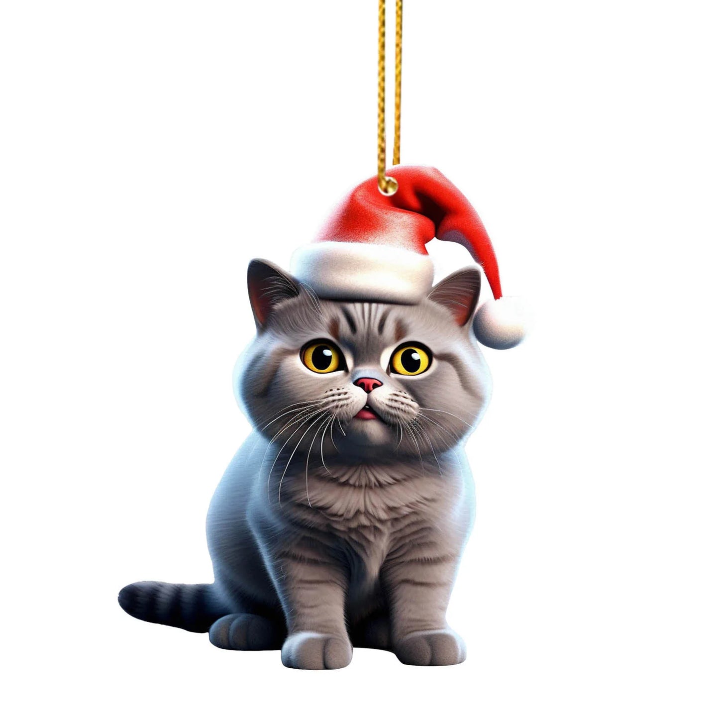 2D Acrylic Funny Cat Christmas Ornament | Santa Hat Pendant