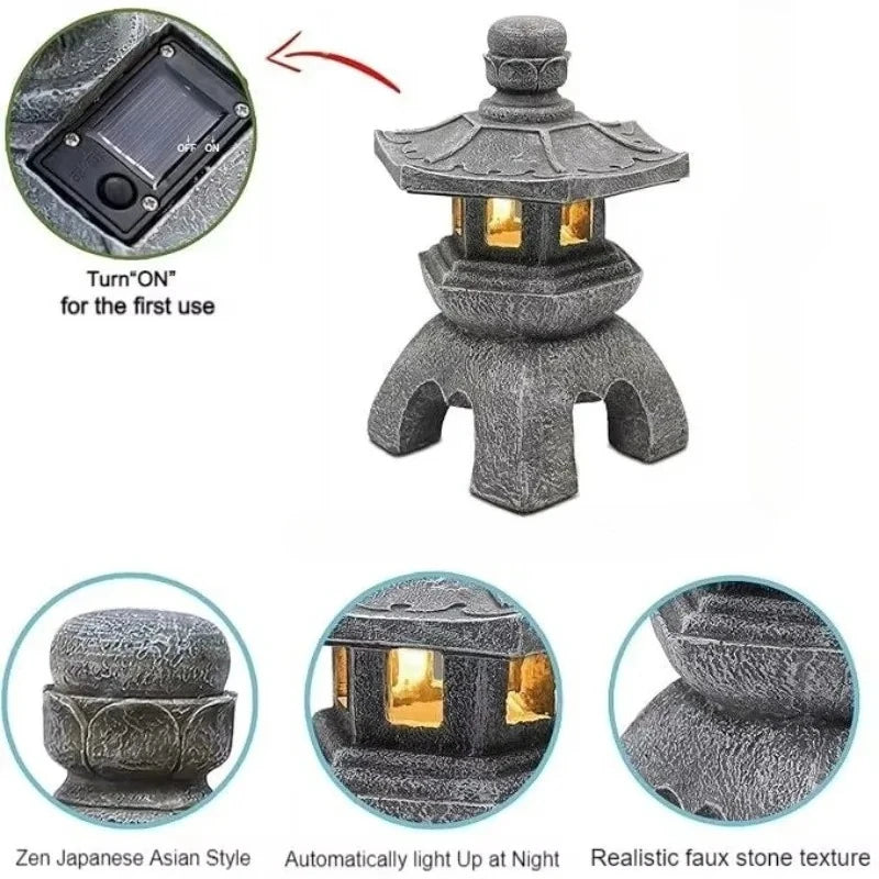 Solar Pagoda Garden Lamp | LED, Stone Veneer, Zen Décor