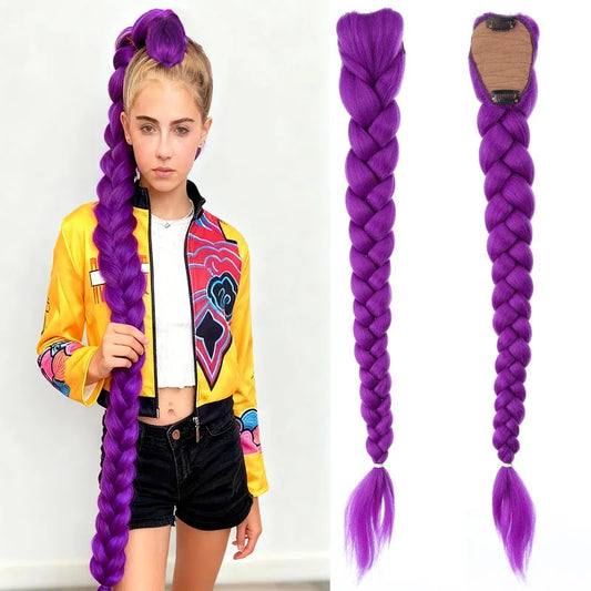 26-inch synthetic woven purple hair ponytail cosplay costume hairstyle for children girls Halloween Christmas Peaceful Pleasures Health and Wellness PURPLE