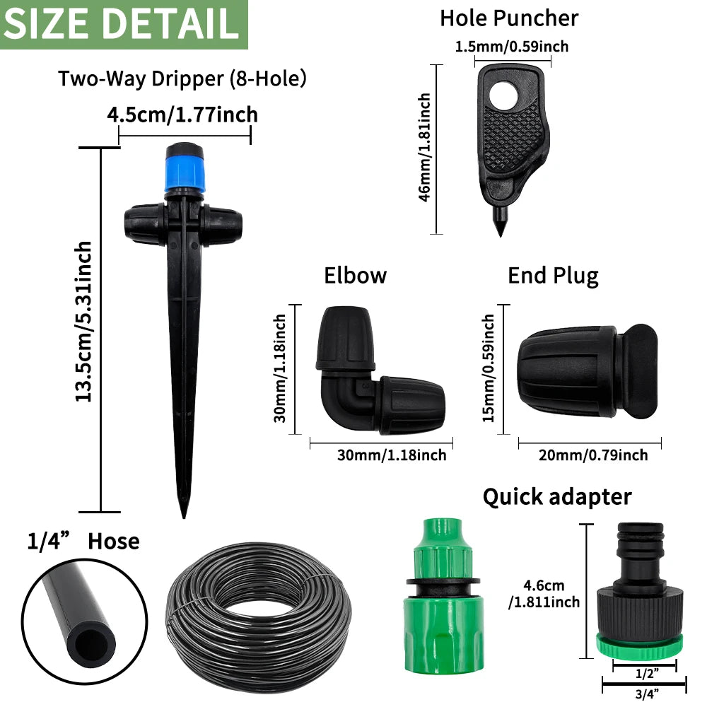 1/4" Drip Irrigation System Kit-Adjustable Flow, Sprayer with Lock Barbed Automatic Watering, for Garden, Farm, Bonsai, Flowers Peaceful Pleasures Health and Wellness