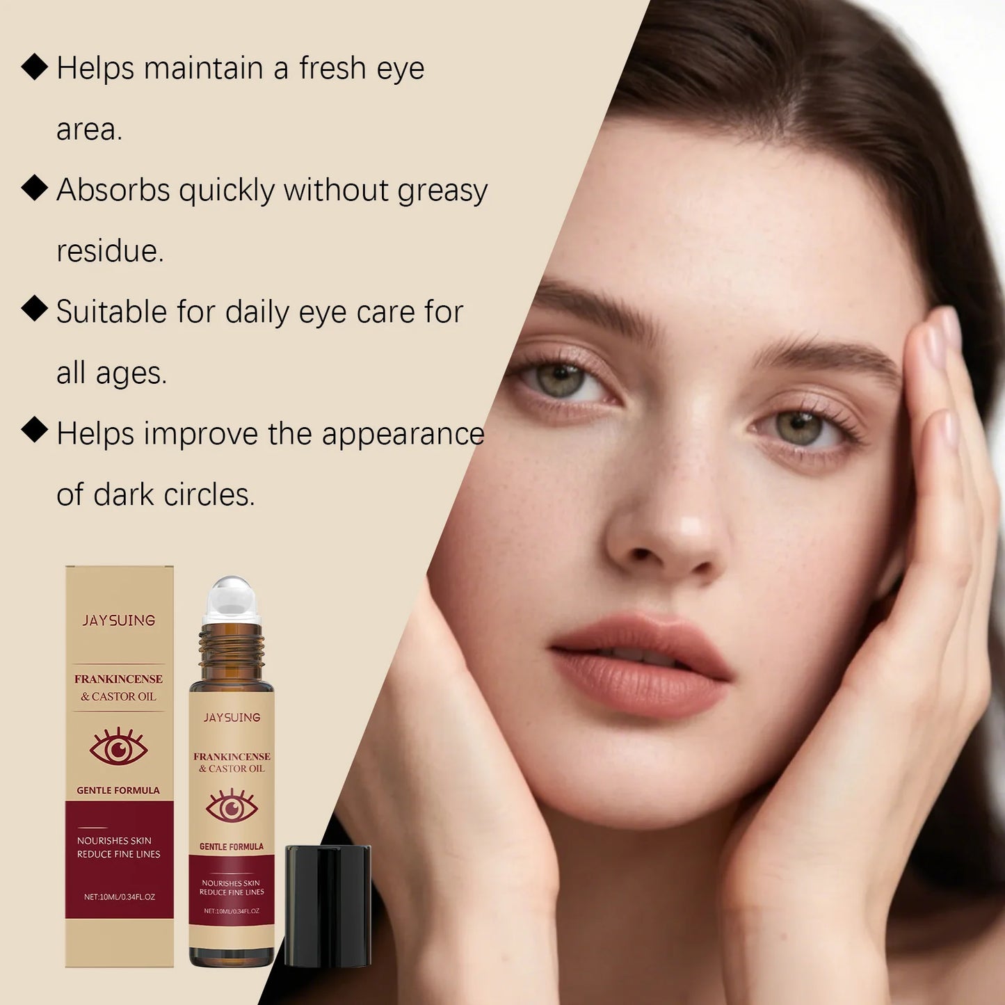 Castor Oil Eye Essence Dark Circles Eye Bags Anti-Puffiness Lift Firm Ball Massage Reduce Fine Lines Deep Nourish Eye Care Serum Peaceful Pleasures Health and Wellness