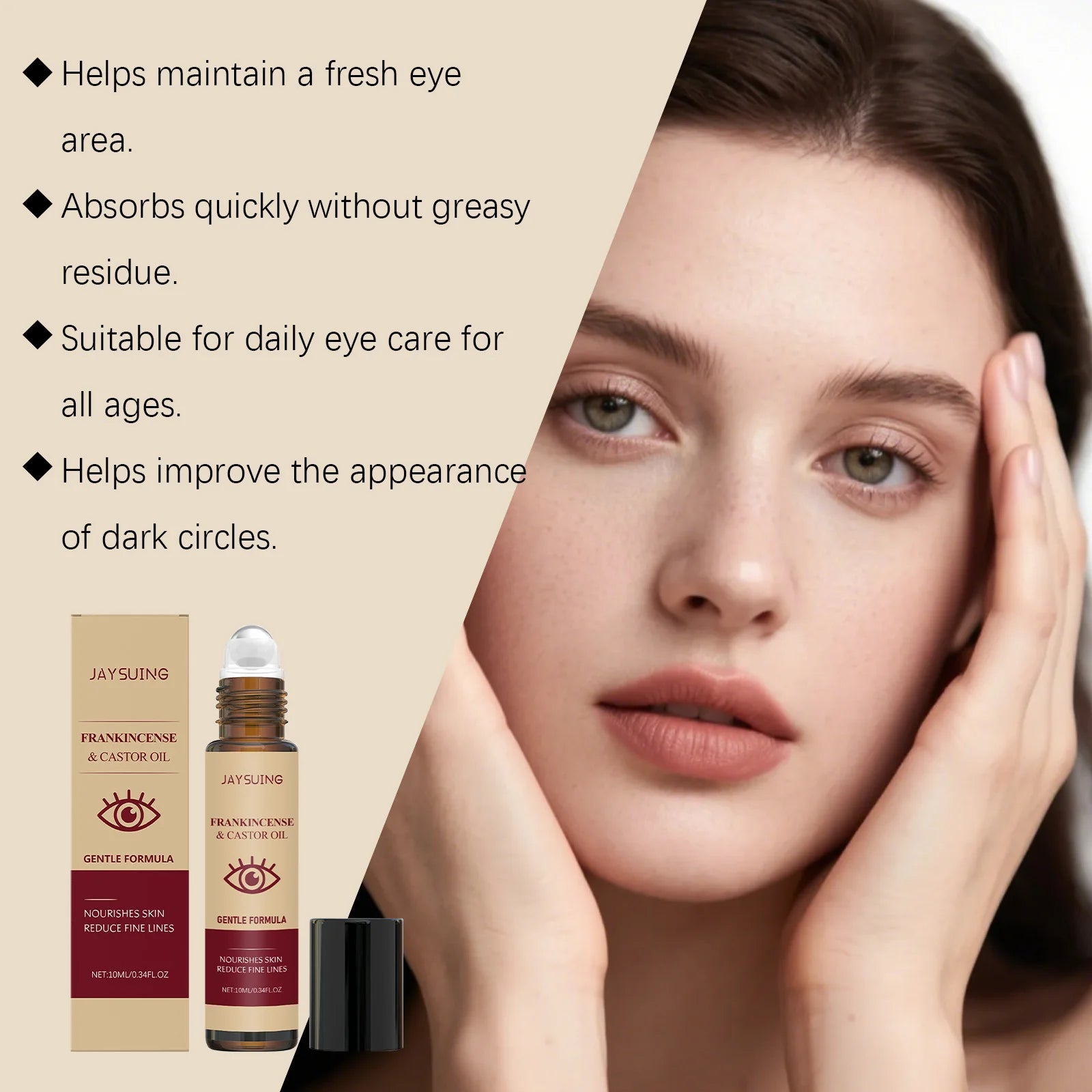 Castor Oil Eye Essence Dark Circles Eye Bags Anti-Puffiness Lift Firm Ball Massage Reduce Fine Lines Deep Nourish Eye Care Serum Peaceful Pleasures Health and Wellness