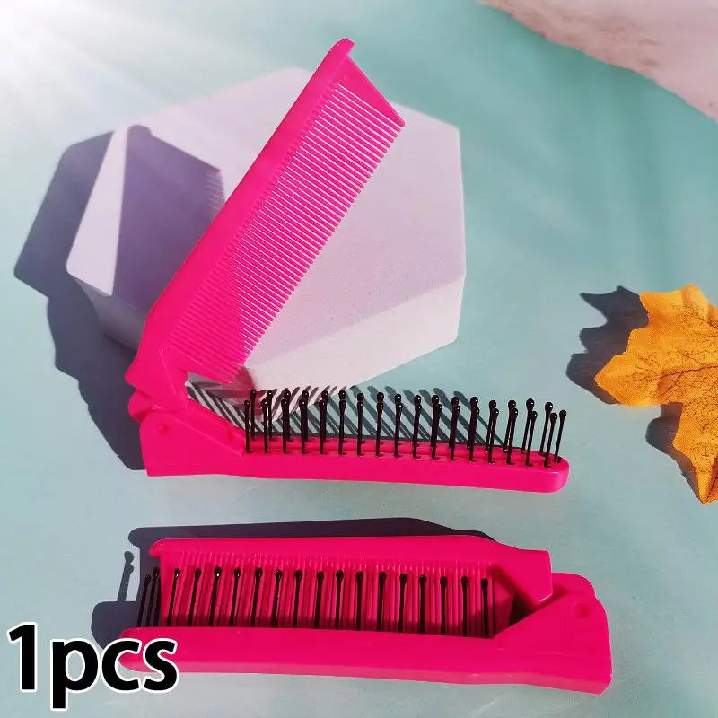 Portable Plastic Foldable Hair Comb Styling Tools Mini Folding Comb Travel Hair Massage Comb Red Peaceful Pleasures Health and Wellness Rose red
