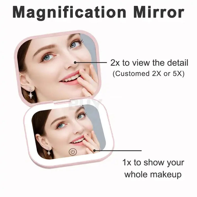Compact, mini folding cosmetic mirror with lighting, portable, handheld, small pocket travel cosmetic mirror with a magnificatio Peaceful Pleasures Health and Wellness