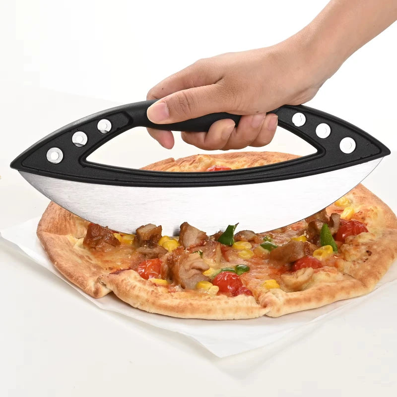Semi-Circular Cutting Pizza Cut Vanilla with Knife Stainless Steel Slicer Knife with Blade Cover Premium Kitchen Pizza Tools Peaceful Pleasures Health and Wellness