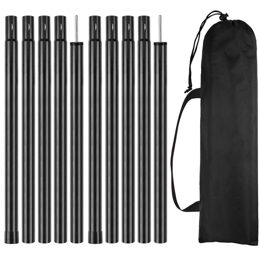 1 Pair 10 Sections Thicken Tent Rod Max 1.9M Aluminum Tarp Pole Accessories with Bags For Outdoor Camping Shelter Awning Canopy Peaceful Pleasures Health and Wellness black