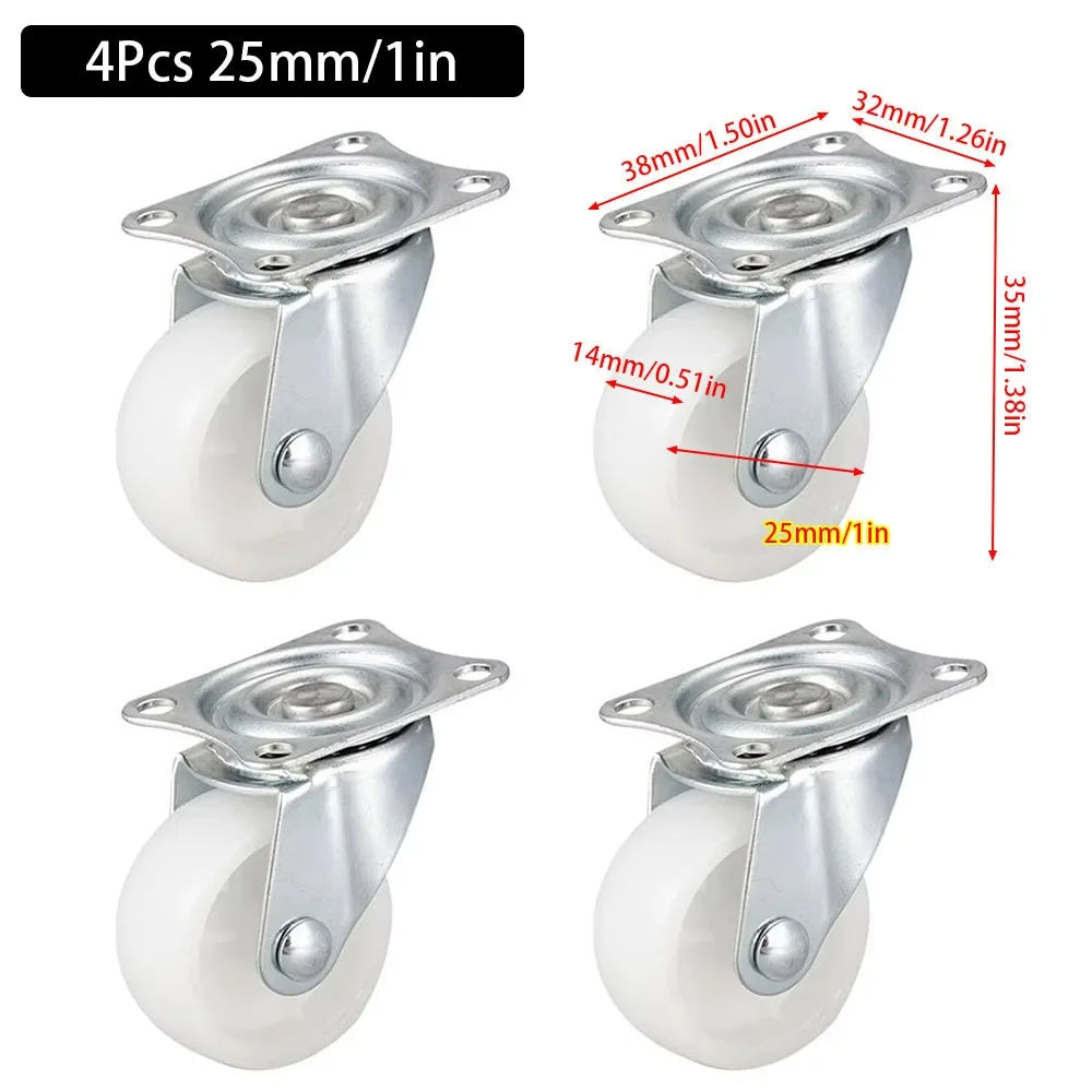1/2/4Pcs New Heavy Duty Caster Wheel White Nylon Rubber 360 Degree Furniture Roller Furniture Carts Universal Swivel Casters Peaceful Pleasures Health and Wellness 4Pcs 1inch