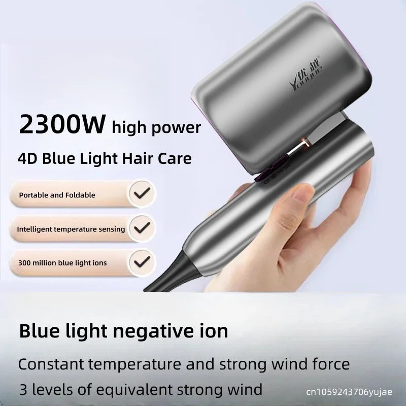 New Portable Folding Hair Dryer 2300W High-Power Constant Temperature Negative Ion Home Hair Salon Dormitory Hair Dryer 220V Peaceful Pleasures Health and Wellness