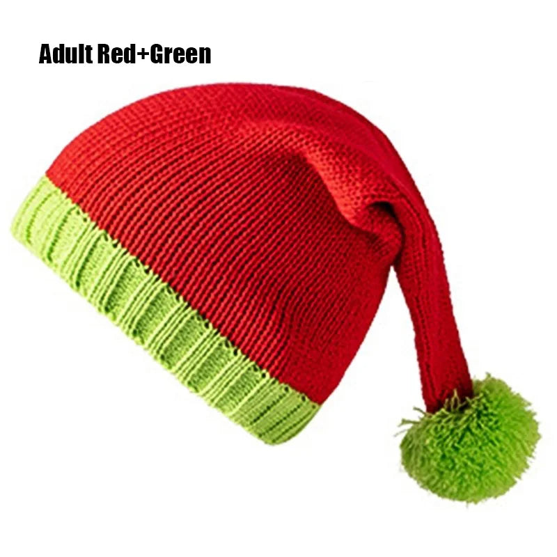 New Christmas Knitted Hat for Adults and Children,Warm Crochet Hat for Santa Claus,Merry Christmas and Happy New Year Peaceful Pleasures Health and Wellness Adult Red Green 36x22cm