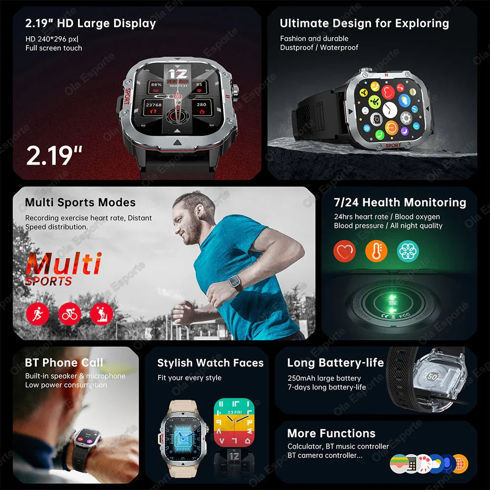 2.19" AMOLED Smartwatch | BT Calling, GPS, 5ATM, Heart Rate