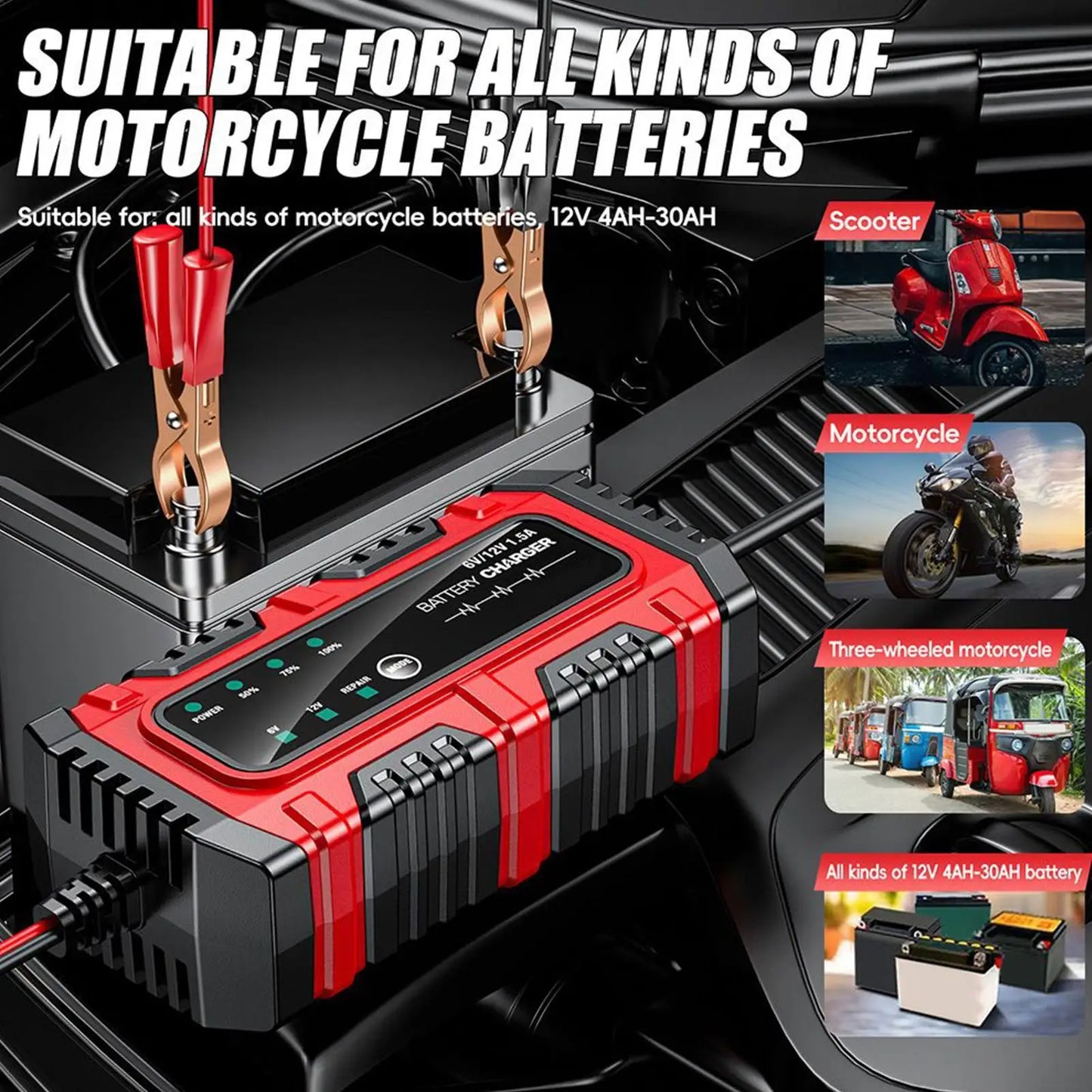 Smart 1.5A 6V/12V Battery Trickle Charger & Maintainer
