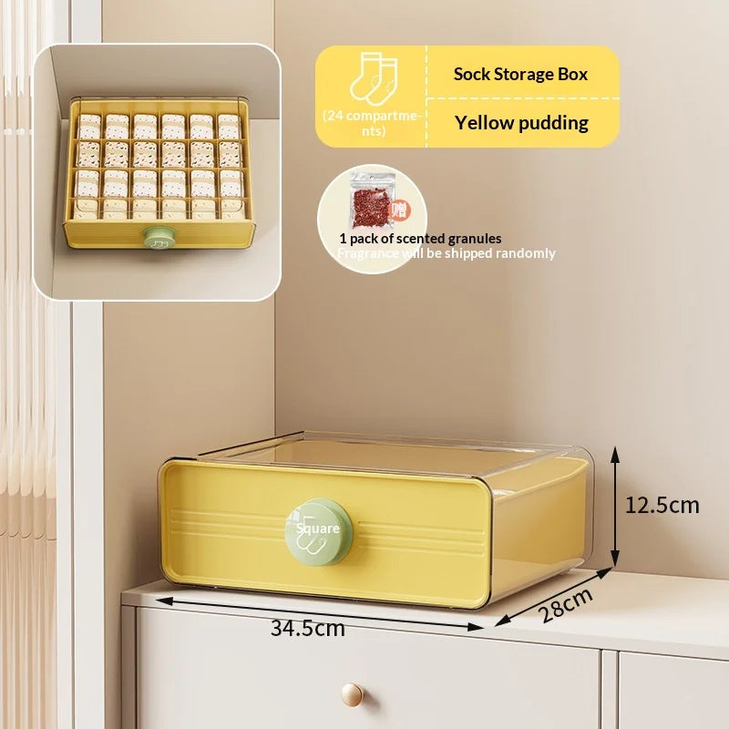 Vibrant 3 in 1 Drawer Divider Storage Box for Underwear Bras Socks Lingerie with Dividers for Closet Dresser Women Girls Peaceful Pleasures Health and Wellness 24 Grids Yellow