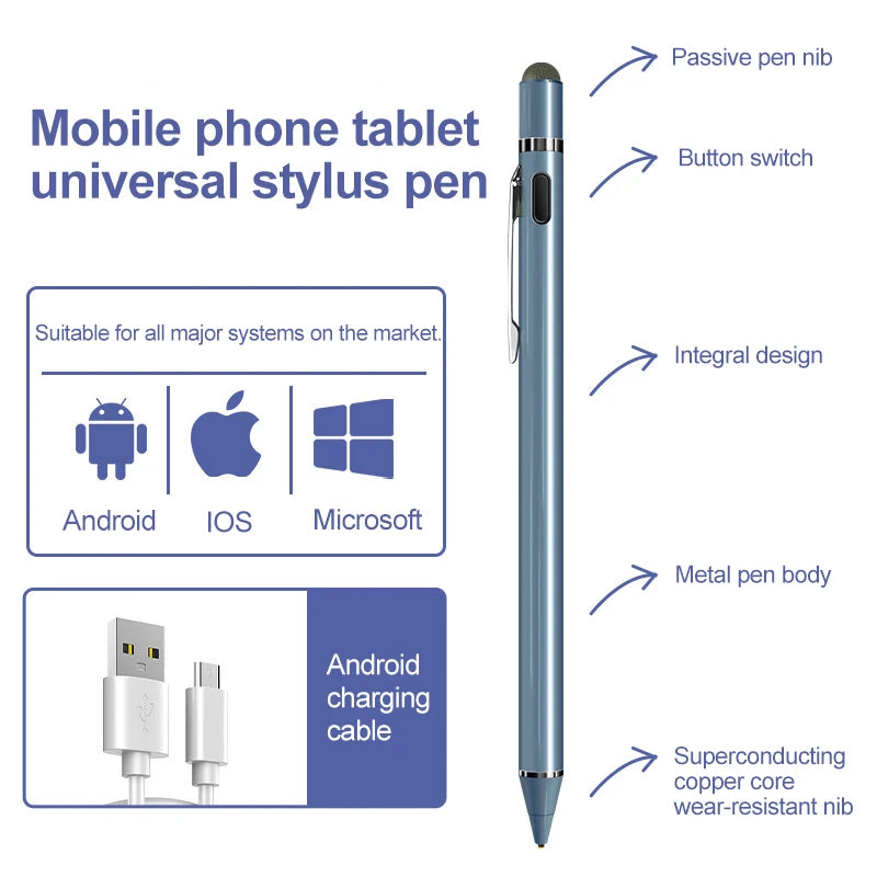 Touch Pencil For Cell Phone Accessories Stylus For android Universal Capacitive Pencil Stylus Pen For Tablet Stylus For Xiaomi Peaceful Pleasures Health and Wellness Blue with clip(1pcs)