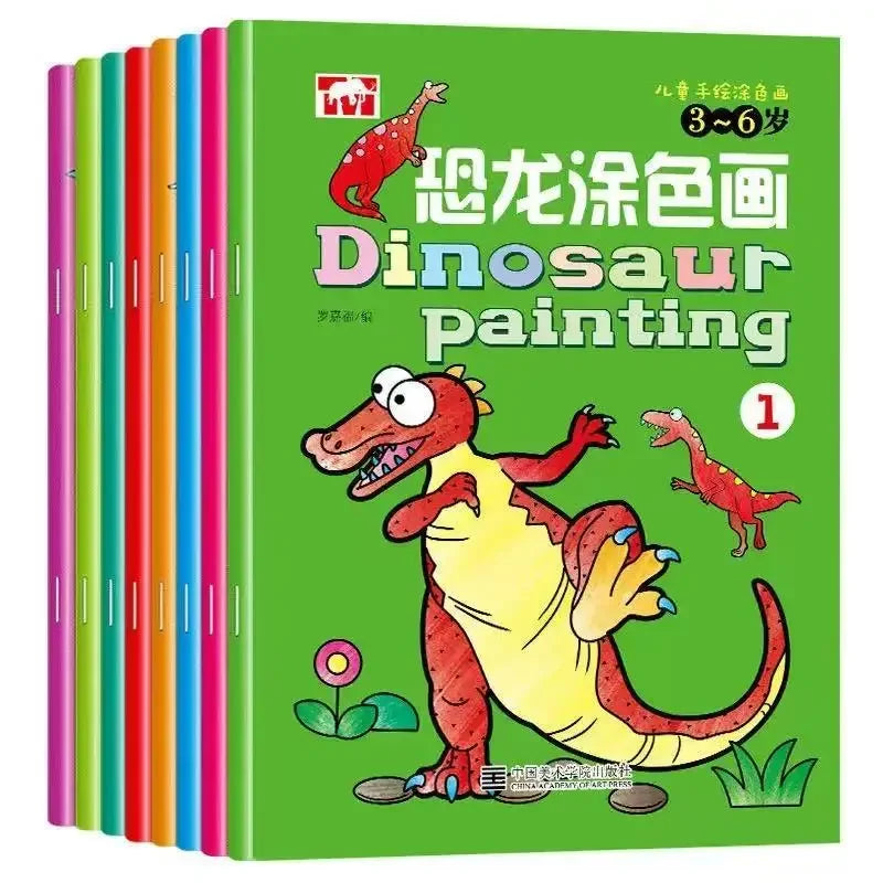 8 Books Coloring Book Adults Children Dinosaurs Young Relieve Stress