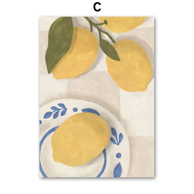 Retro Pajama Girl Lemon Flowers Vase Abstract Gallery Poster And Prints Wall Art Canvas Painting Pictures For Living Room Decor Peaceful Pleasures Health and Wellness