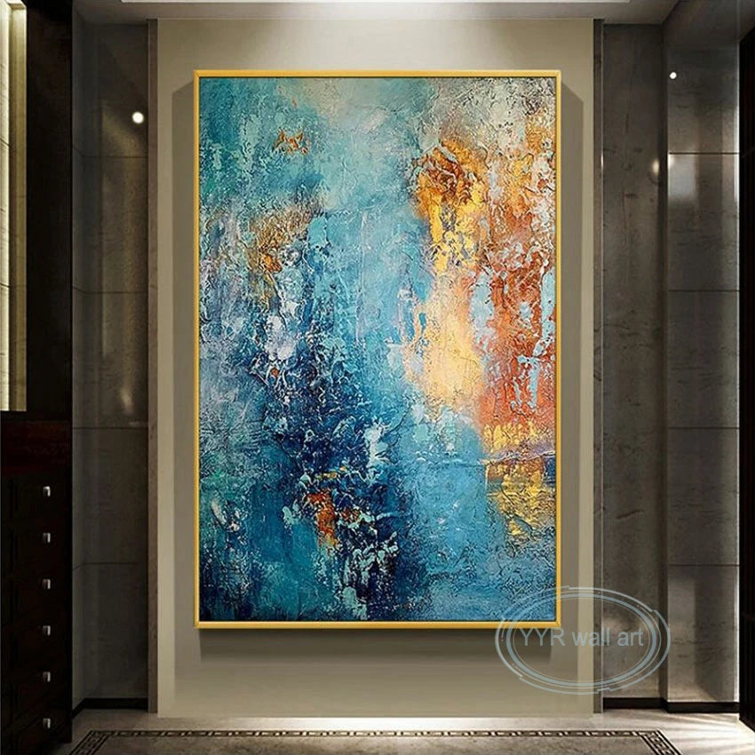 Custom Blue Abstract Wall Art Canvas Posters, Large Texture Mural, Handmade Oil Painting, Living Room, Bedroom, Porch, Home Deco Peaceful Pleasures Health and Wellness