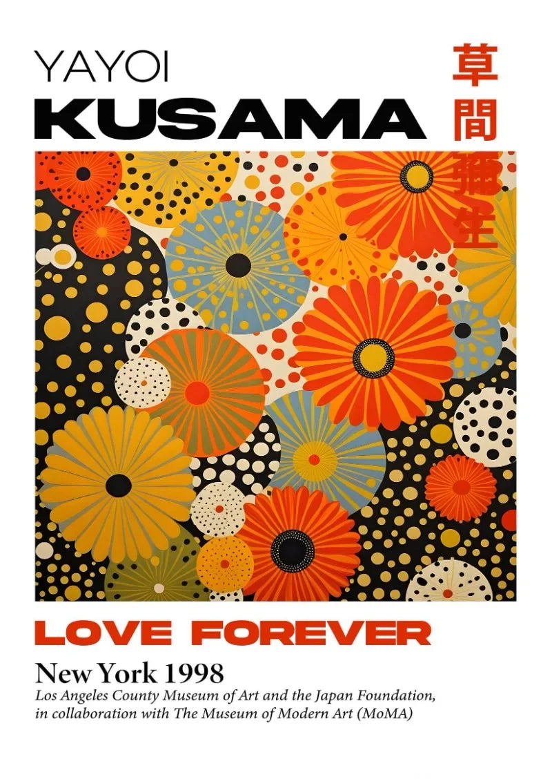 Japanese Abstract Mountain Canvas Wall Art | Yayoi Kusama Style