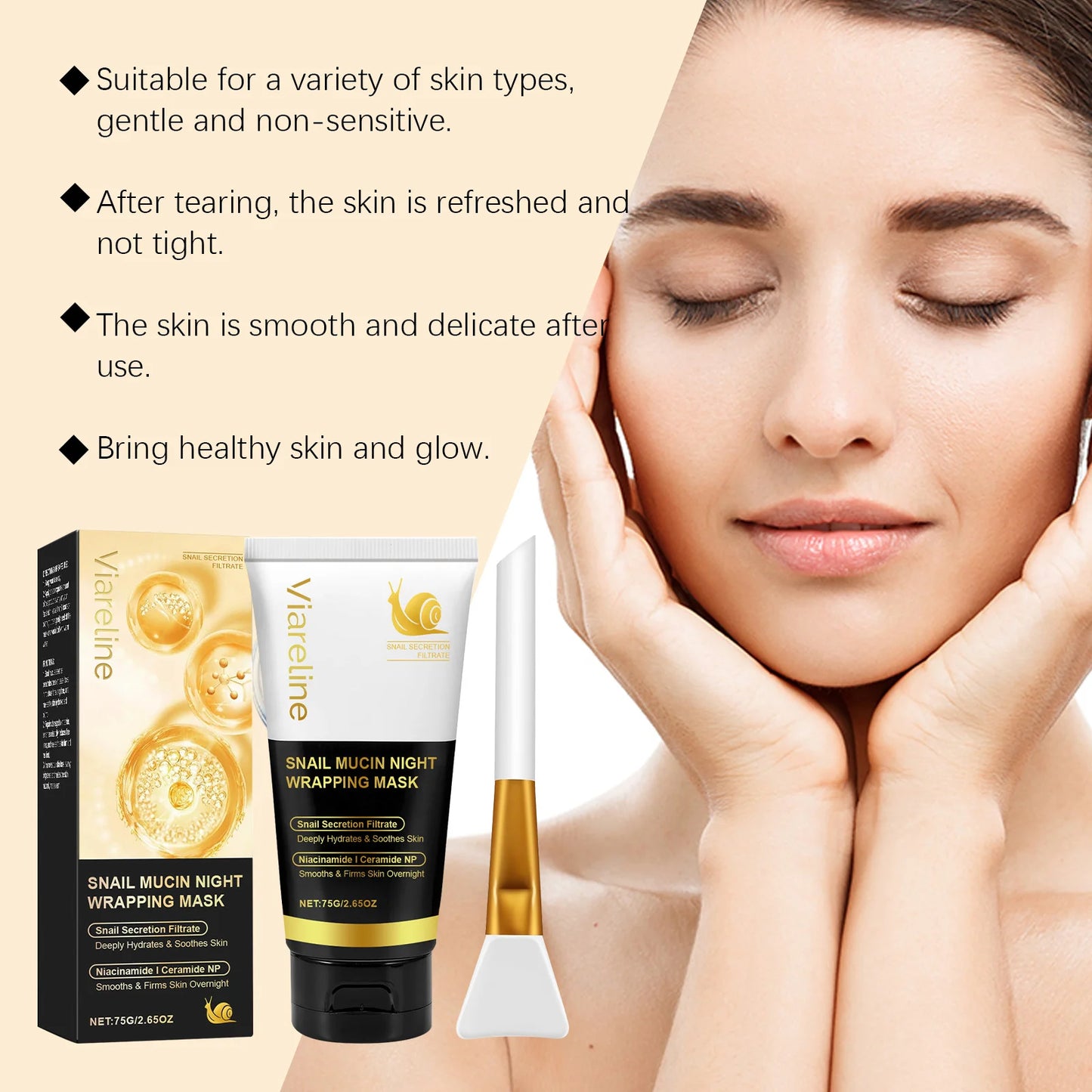 Moisturizing Night Wrapping Mask Hydrating Firming Brightening Fade Fine Lines Rejuvenating Smoothing Snail Essence Facial Mask Peaceful Pleasures Health and Wellness