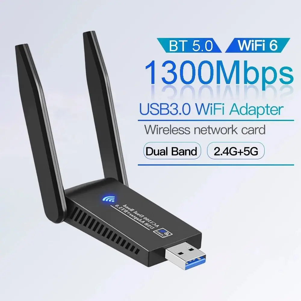 Dual Band WiFi USB Adapter 2.4G/5Ghz USB3.0 Interface 1300Mbps WiFi Dongle 2 Antenna Design Powerful Wireless Network Card Peaceful Pleasures Health and Wellness