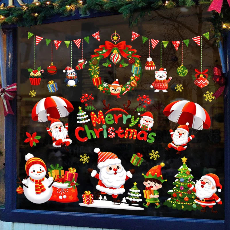 Christmas Snowman Santa Electrostatic Window Decals | 2/4 PCS