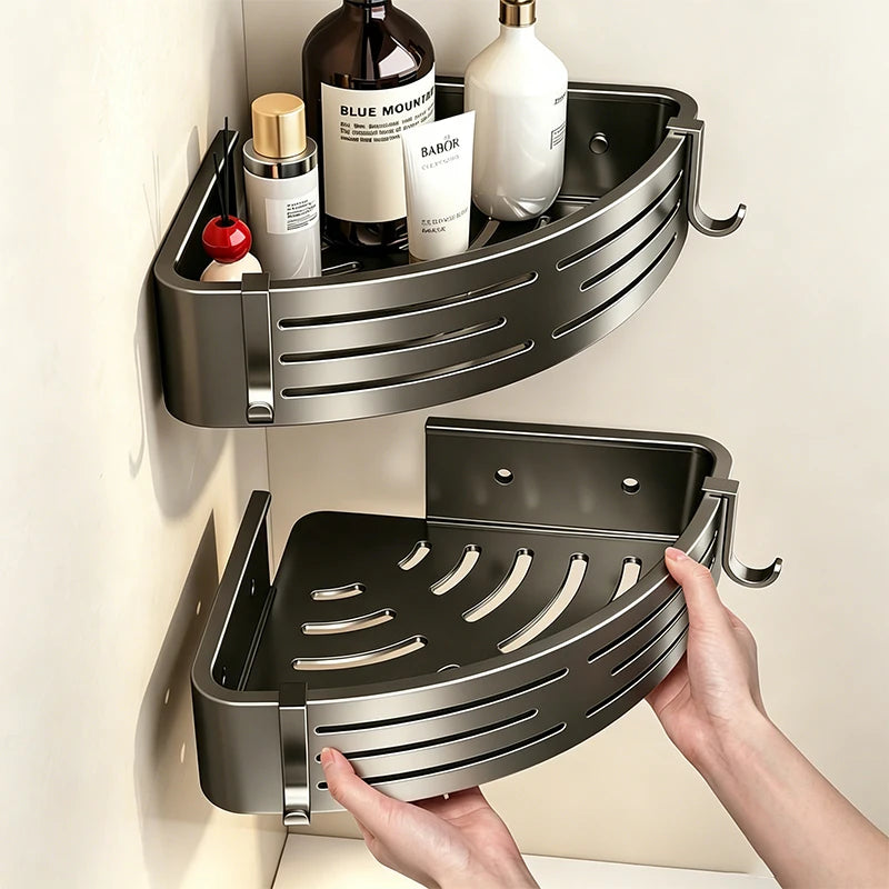 No-Drill Stick-On Bathroom Corner Shelf Organizer Rack