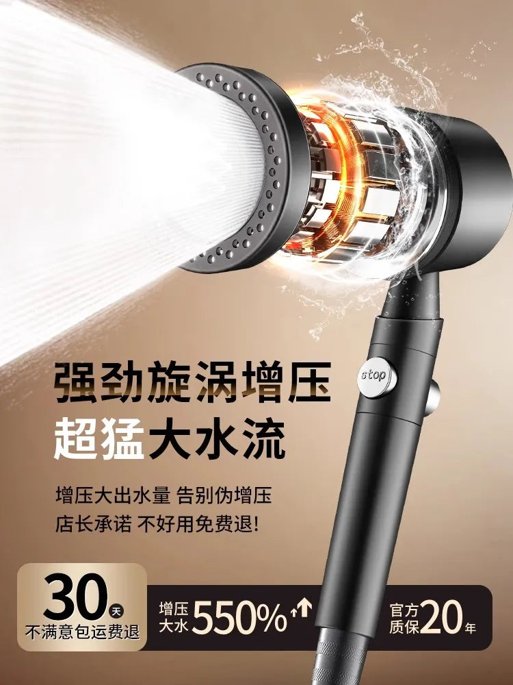 Black 9-in-1 High Pressure Shower Head | 6 Modes & Filter