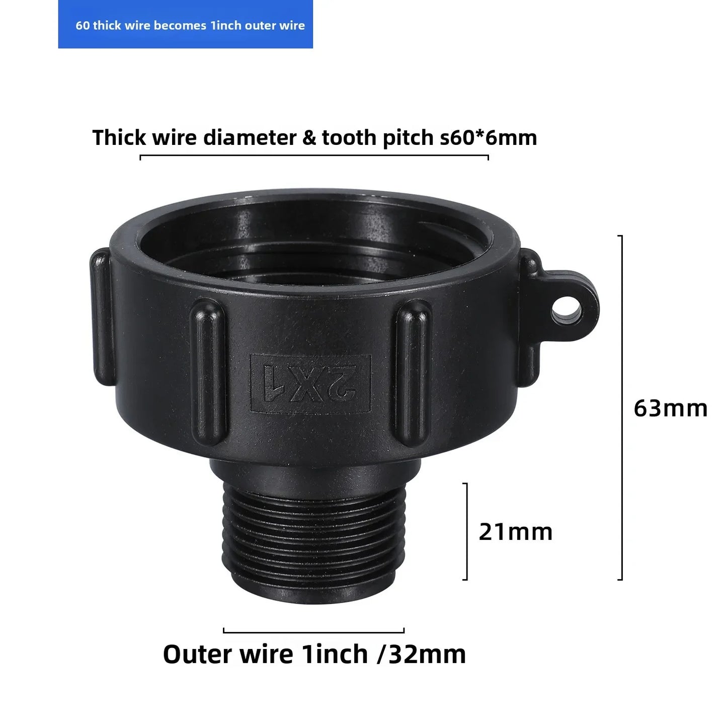 IBC Tank Adapter 60mm to 1/2"–2" BSP Male Pipe Fitting